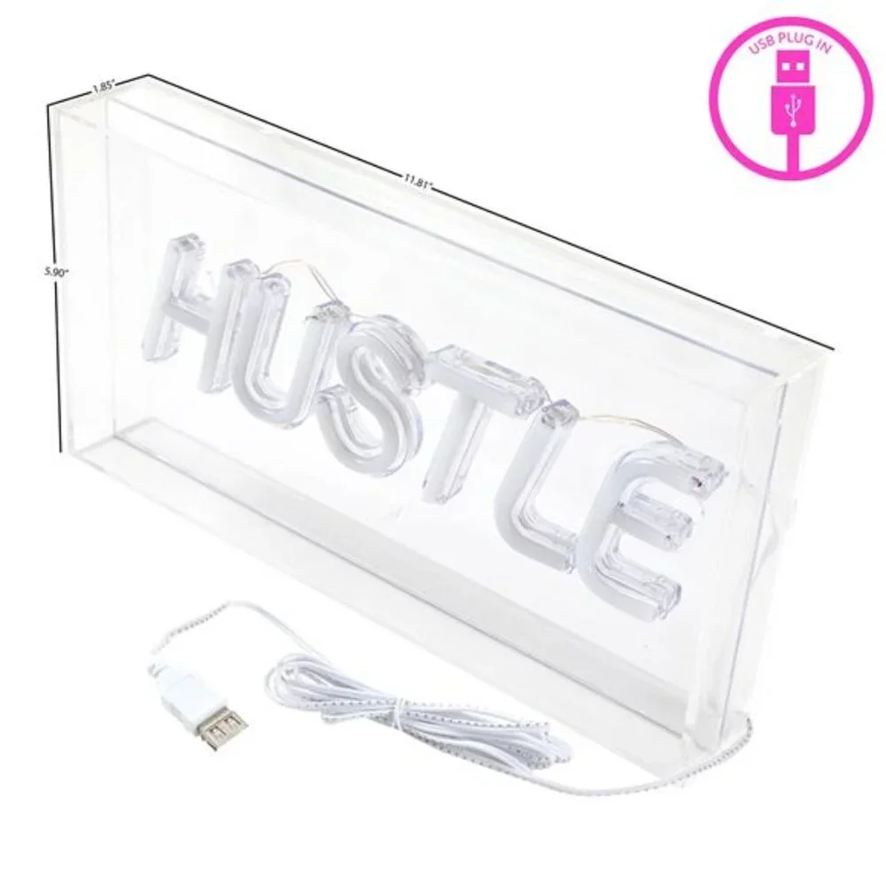Urban Shop LED Neon Hustle Light-up Clear Acrylic Box, Pink